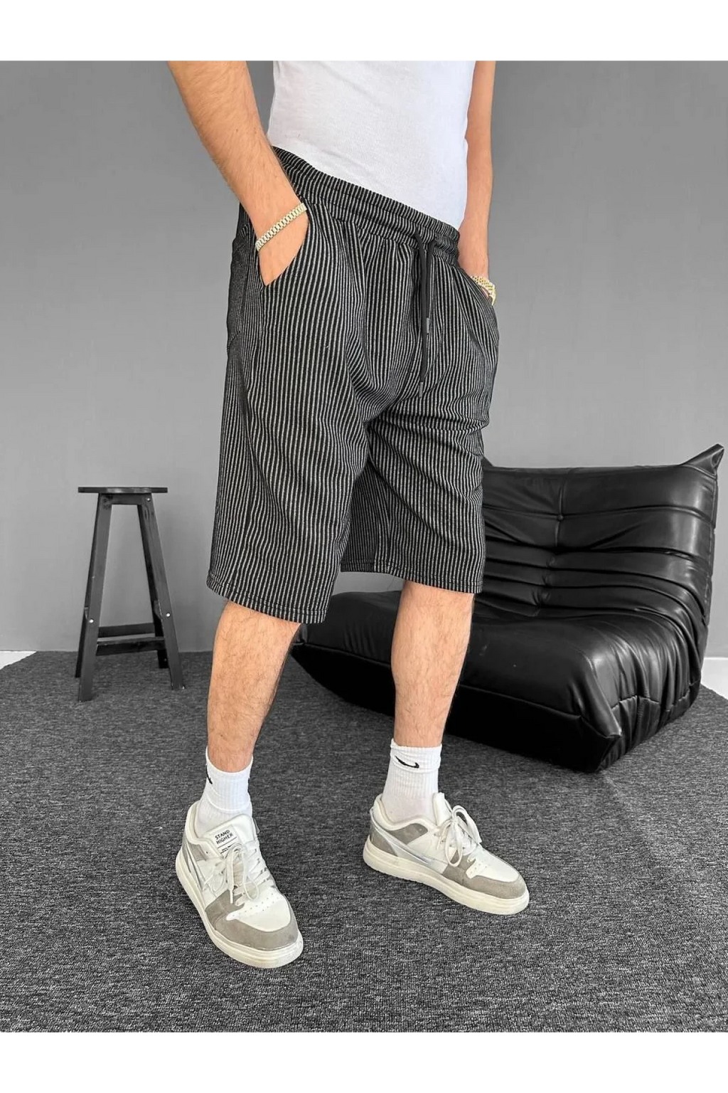 Çizgili Oversize Erkek Şort