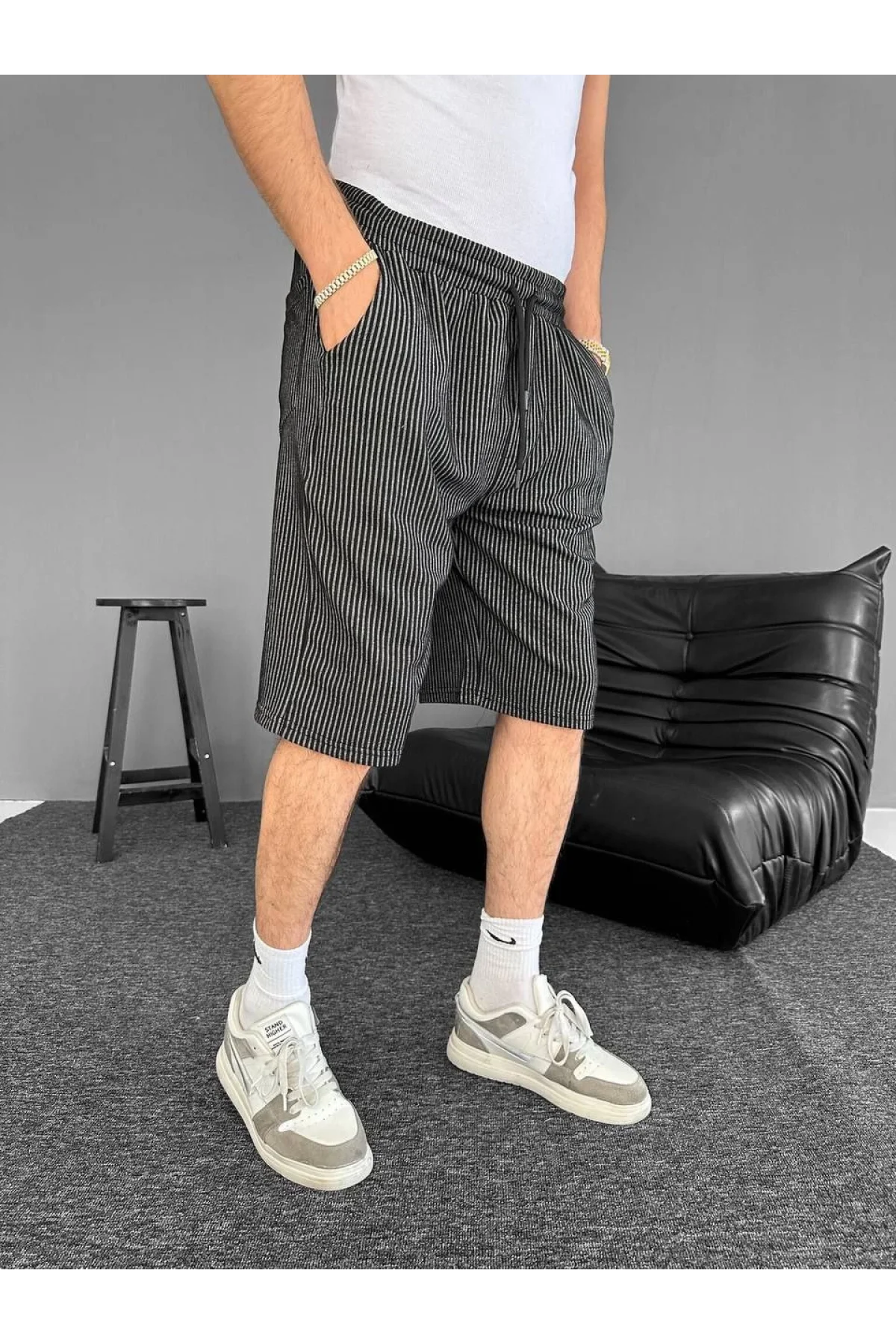 Çizgili Oversize Erkek Şort
