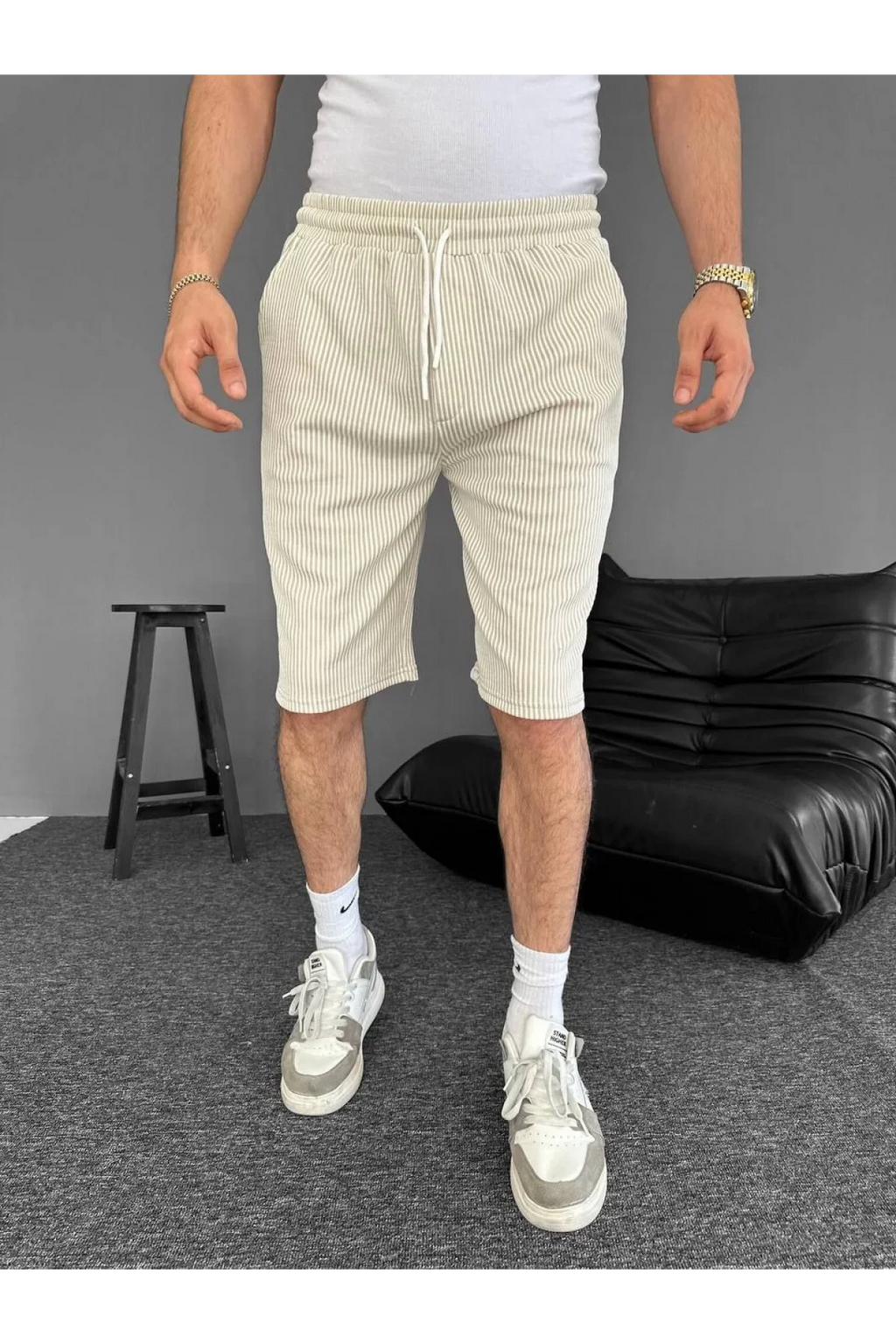 Çizgili Oversize Erkek Şort